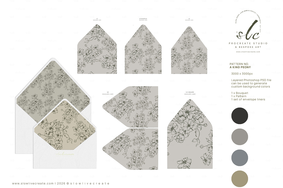 Envelope Liners | Peony Line Drawing, a Stationery Template by slowlivecreate (Photo 2 of 3)