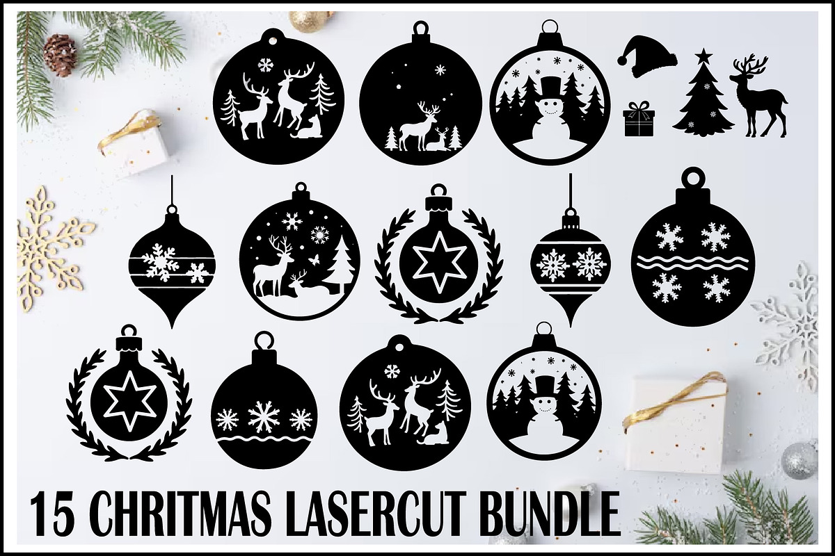 Christmas Laser Cut Ornament Bundle, a Graphic by Designer_Momina (Photo 1 of 14)