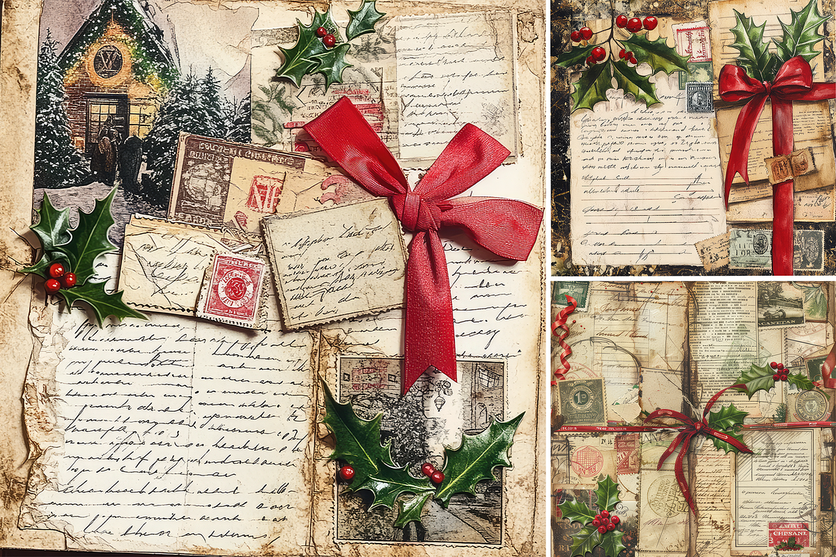 Vintage Christmas Collage Junk, a Background Graphic by Printable Treasure (Photo 3 of 3)