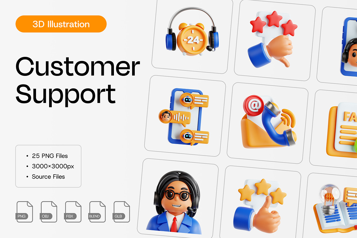 Customer Support 3D Icon Set, an Object 3D Model by Eklip Studio (Photo 3 of 3)