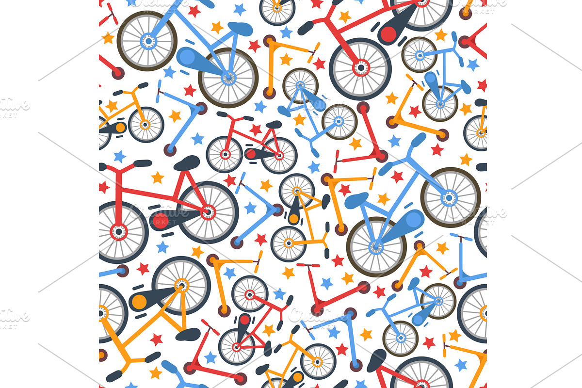 Multicolored bikes seamless pattern, a Transportation Illustration by Vectorbuum