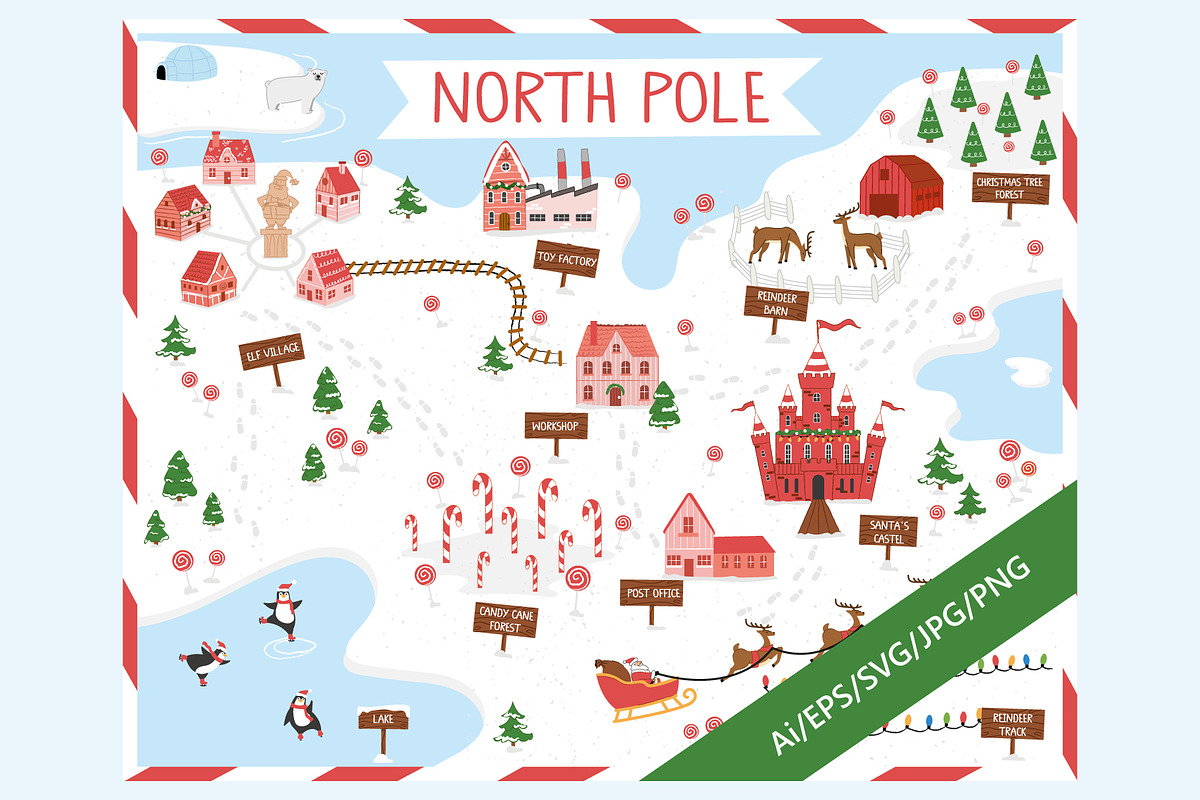 North Pole Christmas Map and Clipart, an Illustration by Milota (Photo 1 of 3)