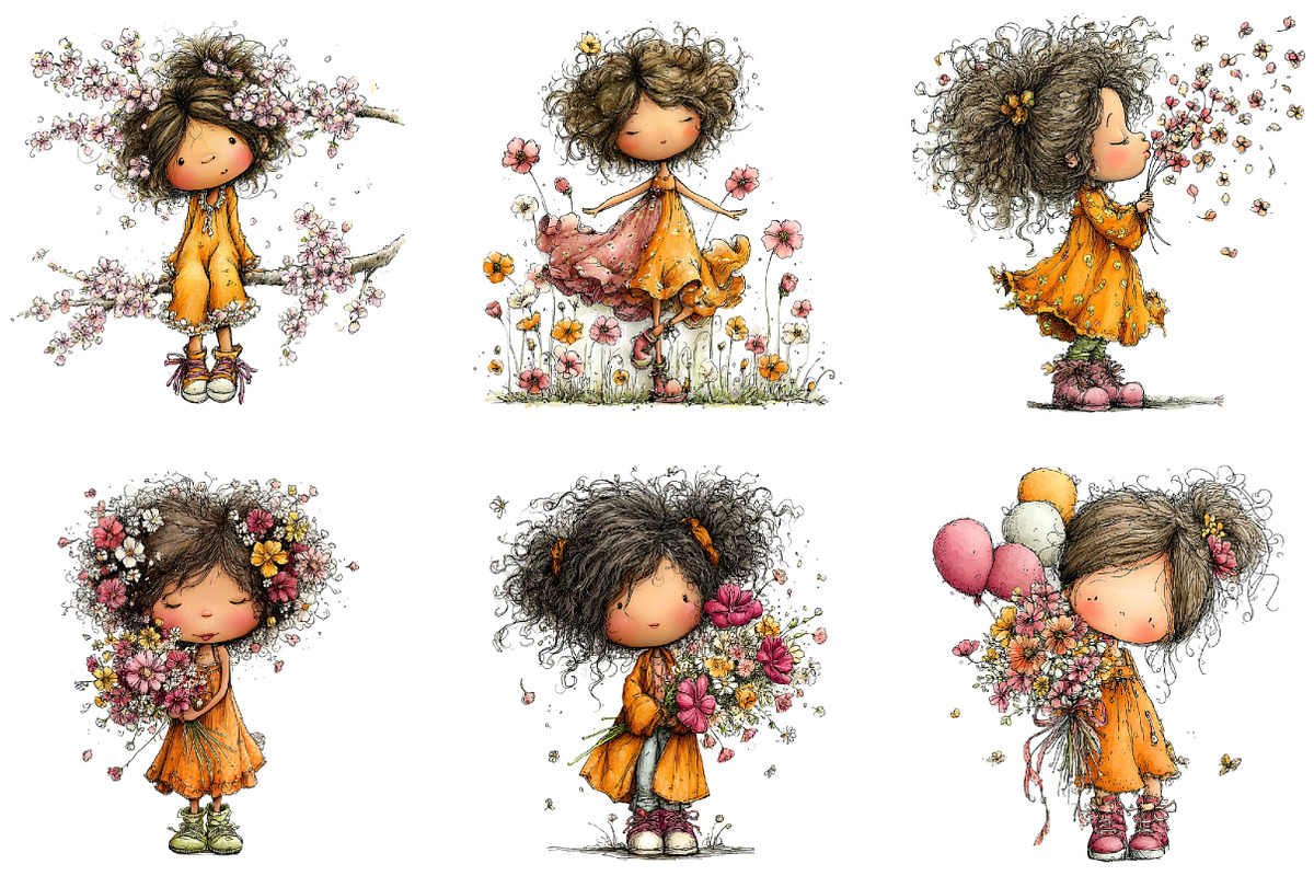 Whimsical Girl & Flower Spring PNG, an Illustration by CraftArtStudio (Photo 3 of 6)