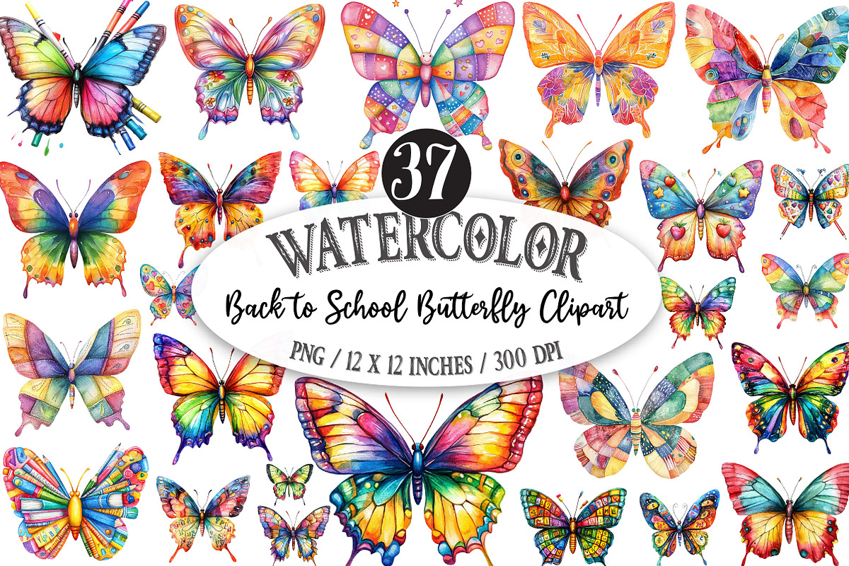 Back to School Butterfly Clipart, a Seasonal Illustration by Designking (Photo 1 of 5)