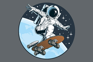 Astronaut Rides On Skateboard Vector