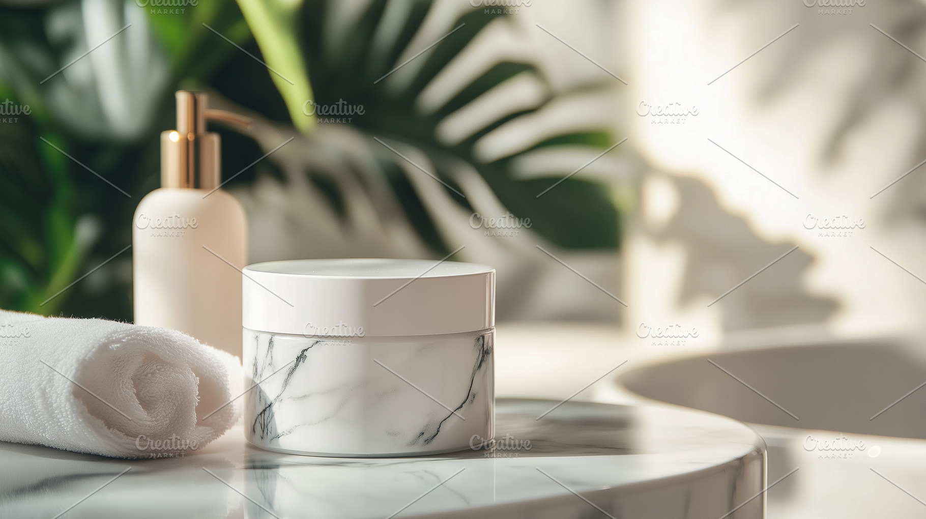 Cosmetic jar mockup on marble, a Beauty & Fashion Photo by MistyDay