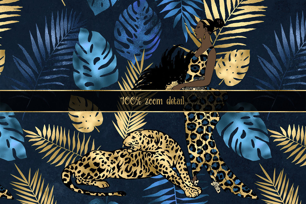Blue and Gold Leopard Patterns, a Pattern Graphic by Digital Curio