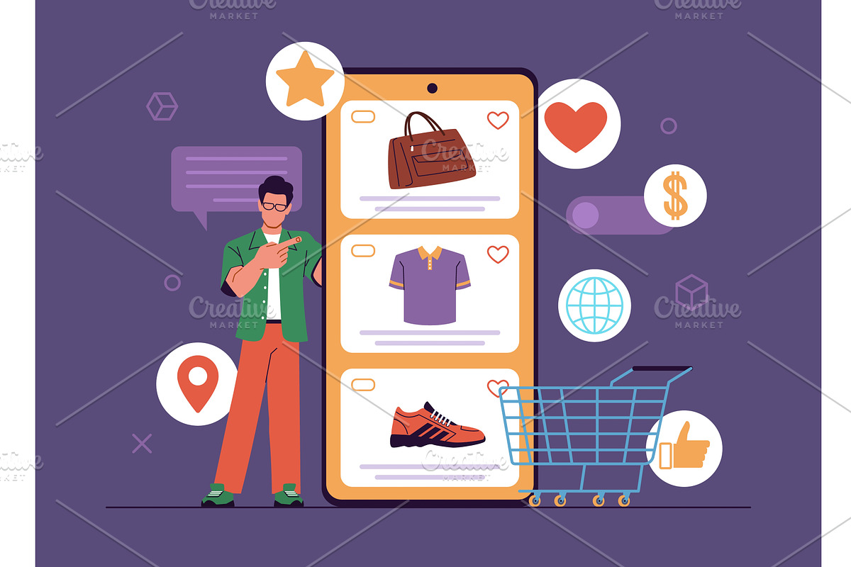 Shopping mobile app demonstration, a Technology Illustration by YummyBuum