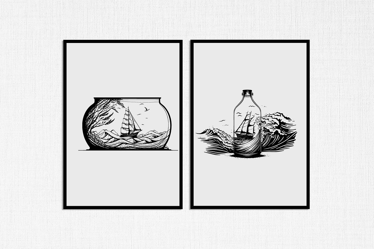 sailboat in bottle stencil v1, a Decorative Illustration by TaKong Magics (Photo 5 of 5)