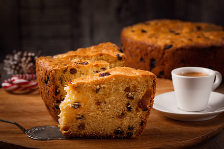 Slices of home made cake with raisin containing bake, baked, and bakery
