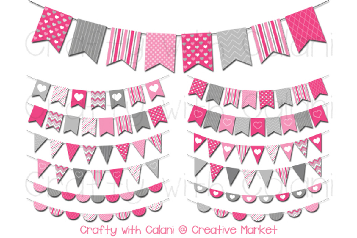 Pink Valentine Pennant Bunting, an Object Graphic by Crafty with Calani