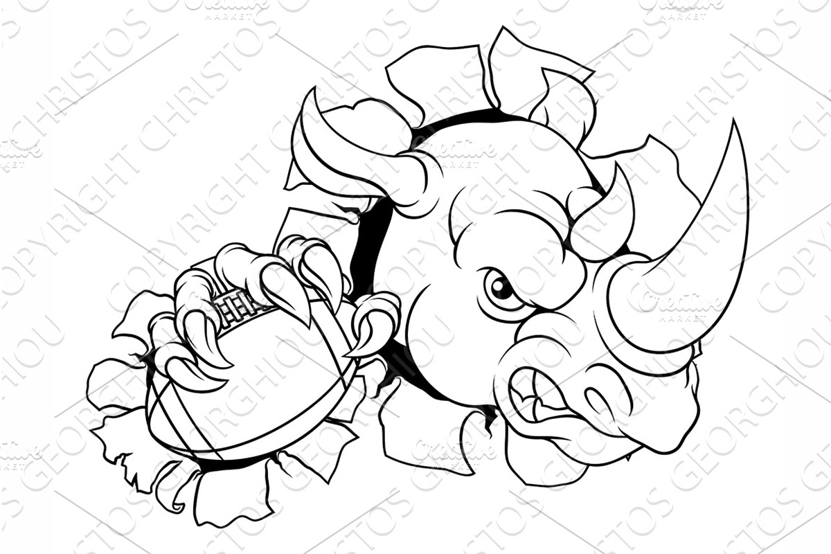Rhino Rhinoceros Football Cartoon, a Sport Illustration by Christos Georghiou