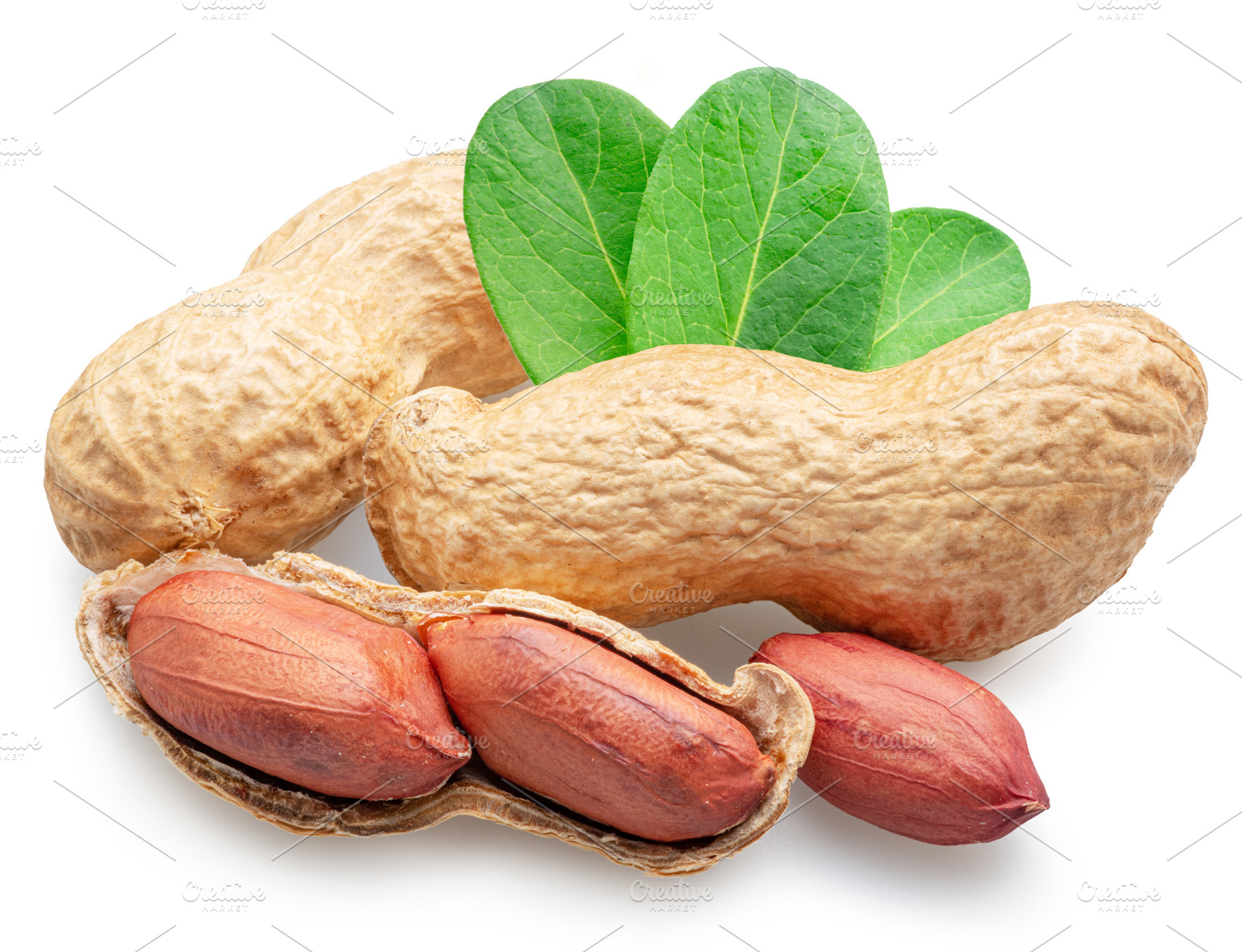 Peanuts whole and cracked isolated on white background. Clipping, a Food & Drink Photo by Volff