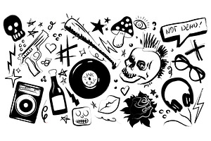 Rebellious punk rock doodle elements, an Object Illustration by art PVP - market