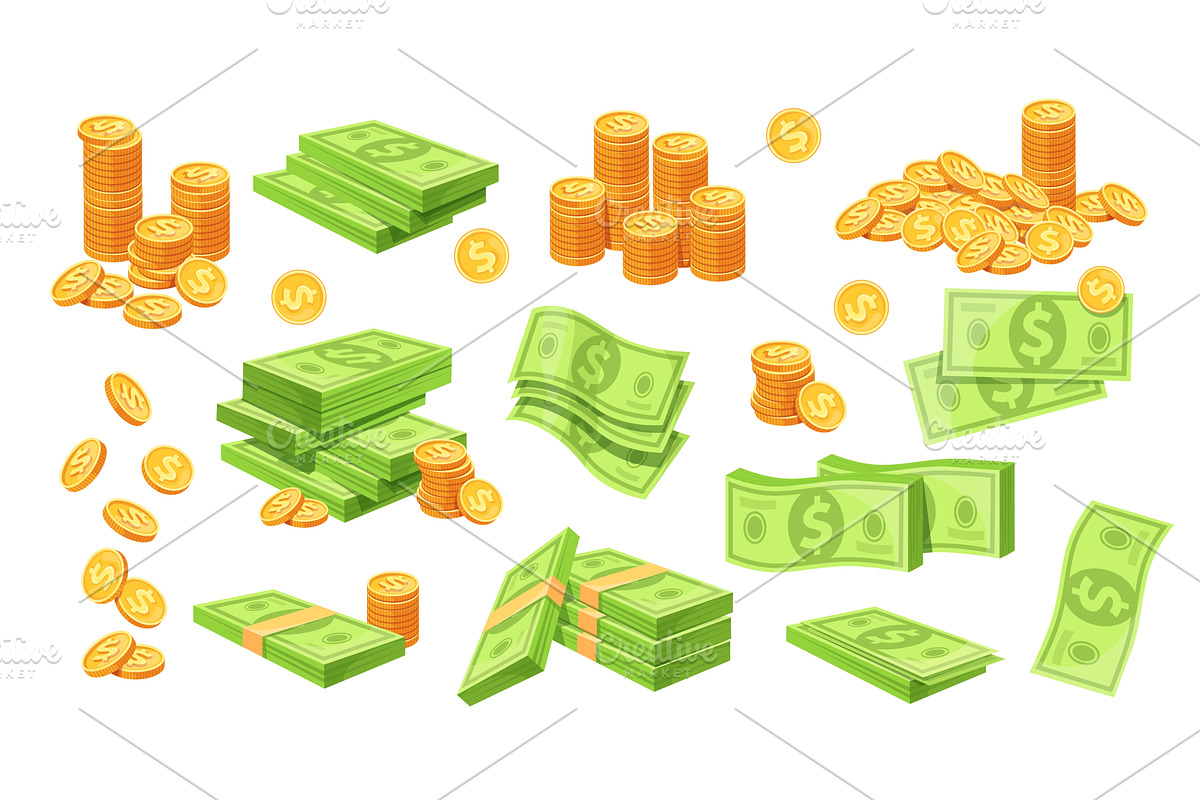 Banknotes stack coins. Green cash, a Finance Illustration by Stock-Smart-Start