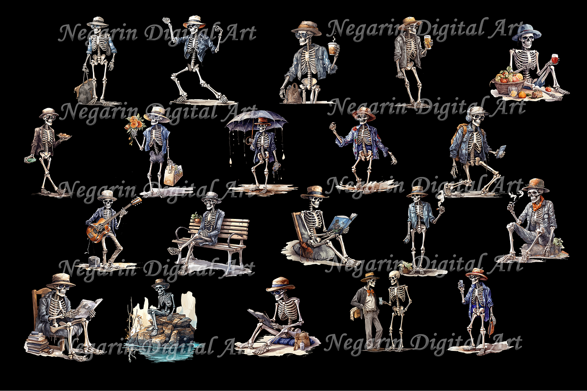 Watercolor Skeloten Guy Clipart, an Object Graphic by Negarin Digital Art (Photo 4 of 11)