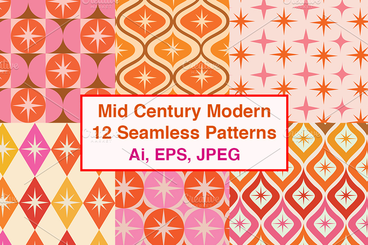 Mid Century 12 Seamless Patterns, a Pattern Graphic by Yasmine Patterns (Photo 1 of 8)