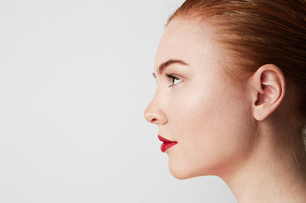 Profile portrait of beauty female featuring beauty, isolated, and attractive
