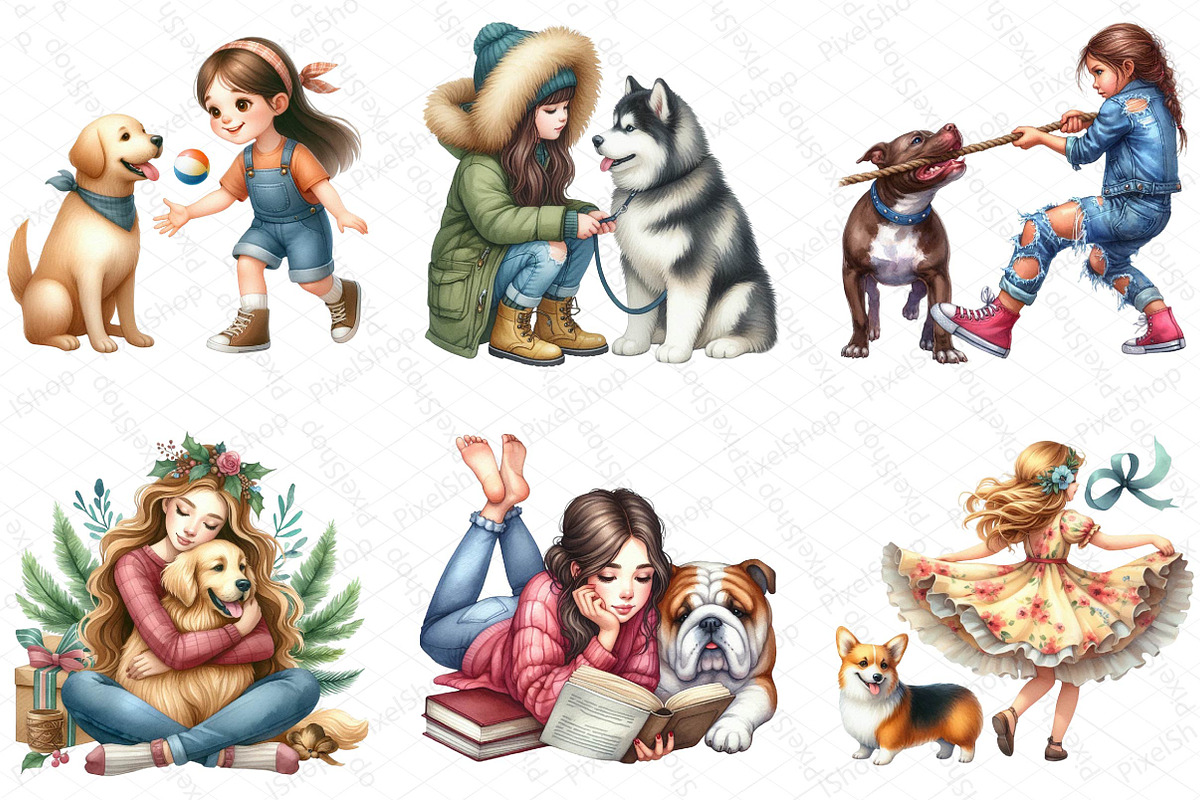 Girl & Best Friends Dogs PNG, an Illustration by DreamPrint404 (Photo 2 of 6)
