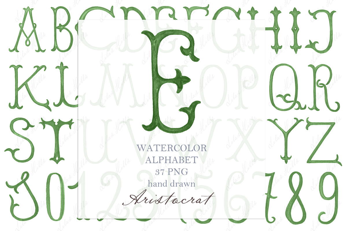 Monogram Watercolor Letters Green, a Decorative Illustration by LABFcreations (Photo 1 of 4)