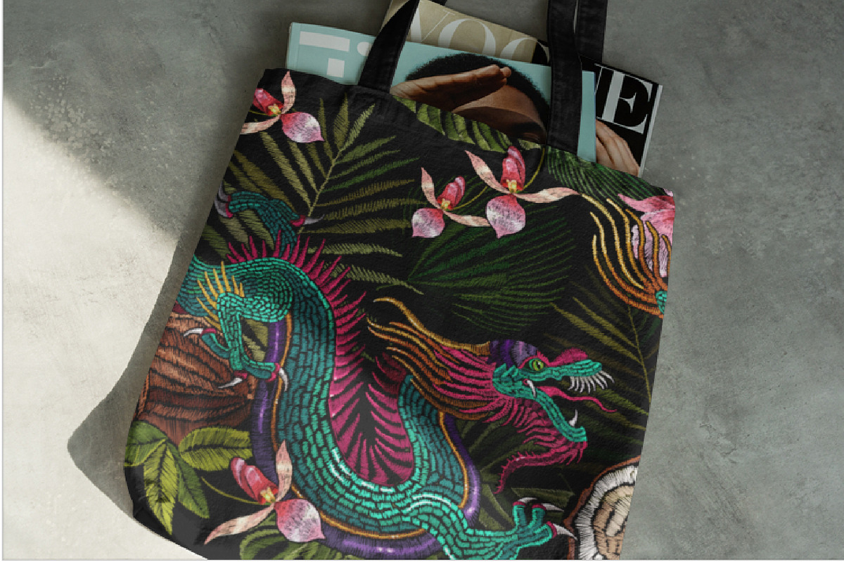 Dragon, coconut and tropical orchid, a Pattern Graphic by Matrioshka (Photo 4 of 6)