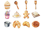 Watercolor Bakery Cooking Clipart, a Seasonal Illustration by CitraGraphics (Thumbnail 3 of 5)