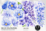 Watercolor Blue floral clipart 13PNG, an Object Graphic by KarinkaBU (Thumbnail 2 of 7)