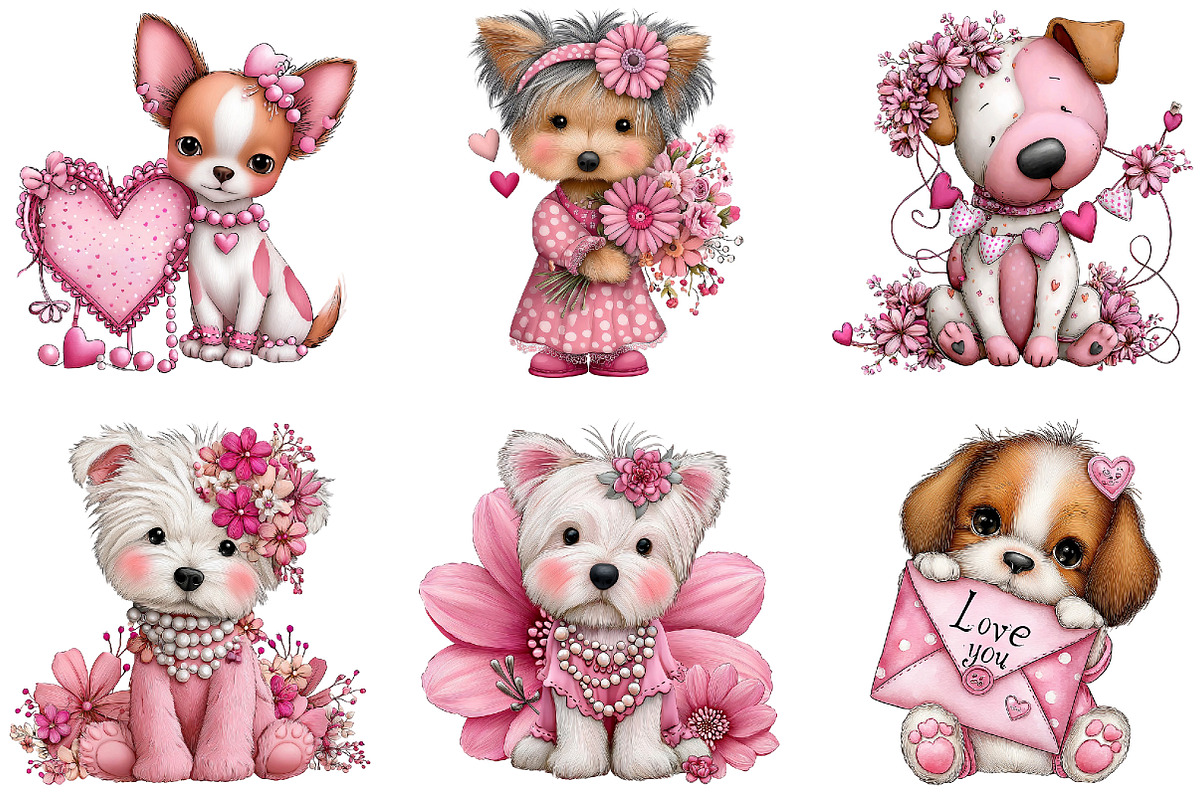 Valentine’s Day Dog Coquette Clipart, an Illustration by DreamCafeArt (Photo 3 of 6)