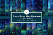 Dreamy Forest Night Illustration, a Decorative Illustration by Housui Patterns (Thumbnail 1 of 12)