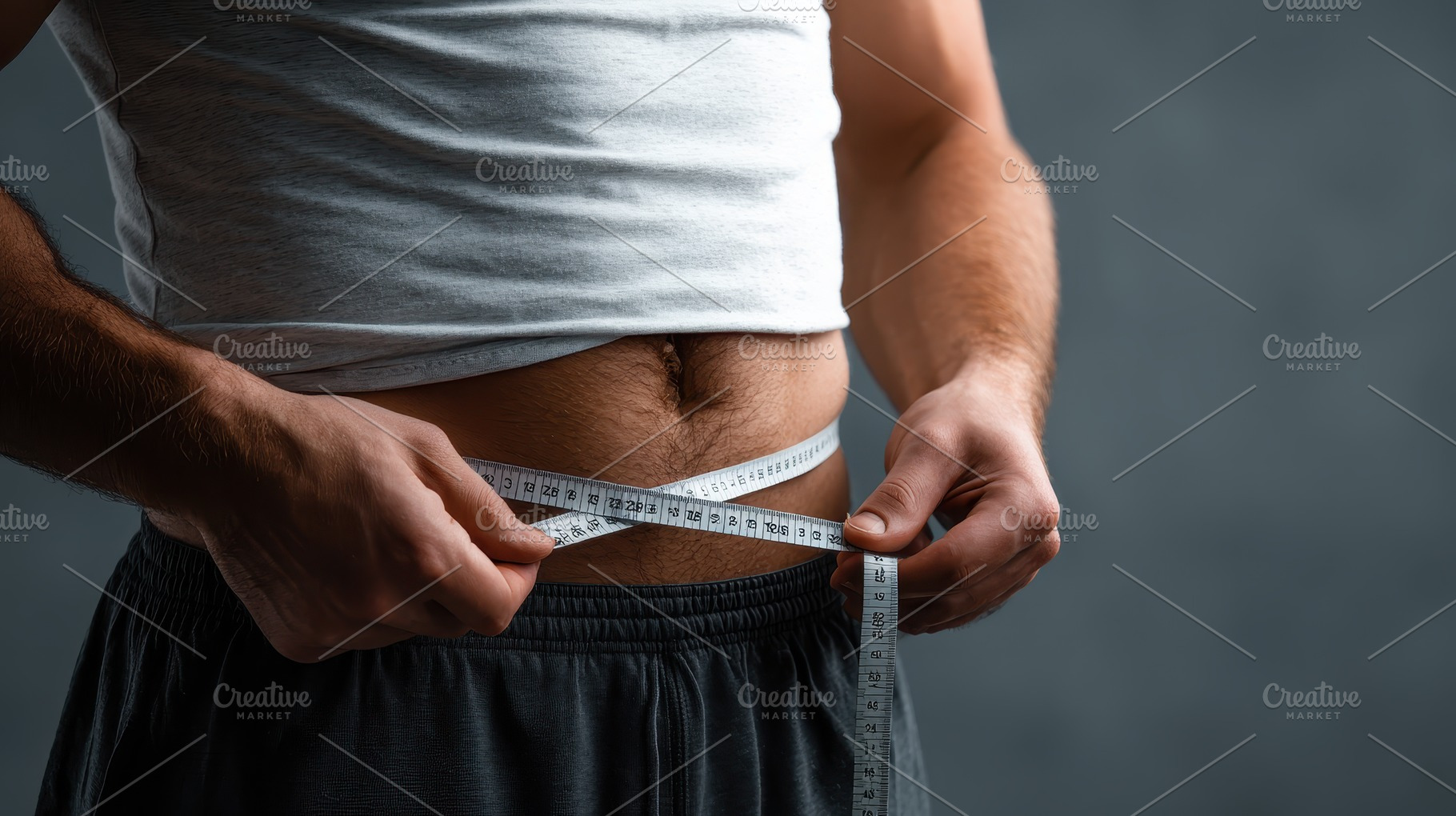 Man measuring waist fitness body goa, a Photo by Pixeness Studio