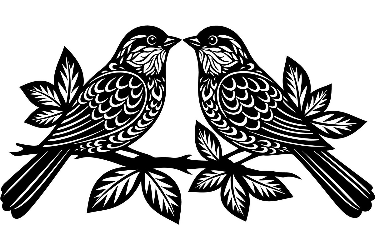 Birds on Branch Vector Collection, a Decorative Illustration by Designer_Momina (Photo 5 of 21)