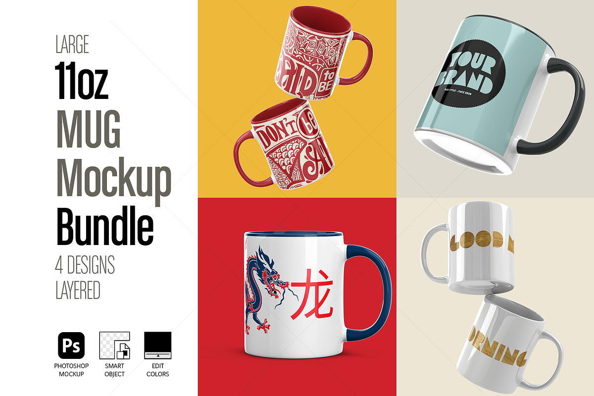 Premium Mug Mockup Bundle 4 designs, a Cups & Container Mockup by LESZ Design (Photo 1 of 6)