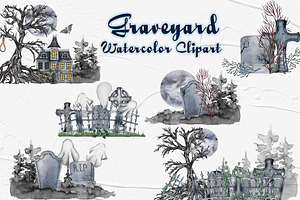 Graveyard Watercolor Clipart