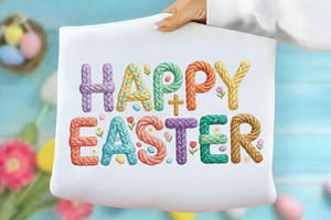 Happy Easter Cross Faux Yarn Design, an Illustration by Designking