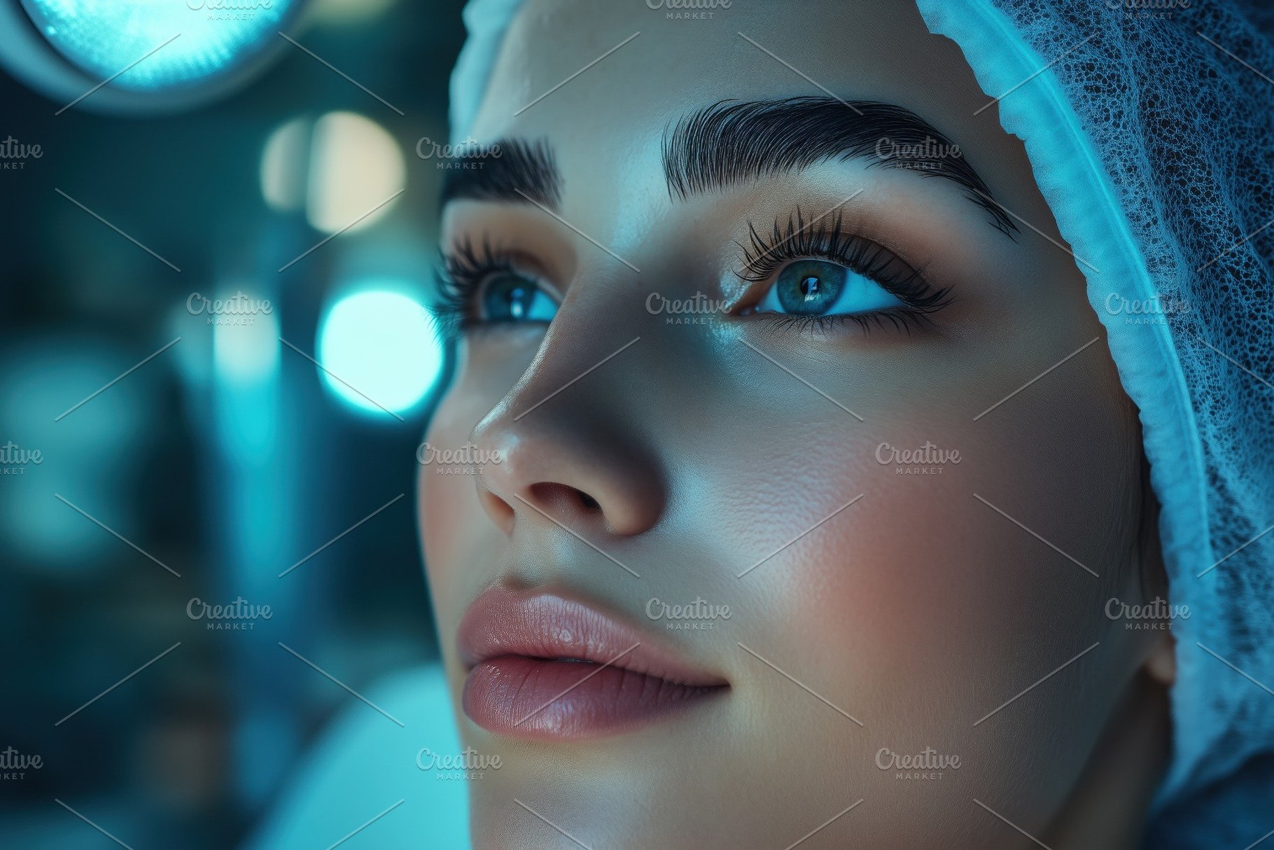 A close-up portrait of a young woman esthetic technologist with striking blue e, a Person Photo by Textures & Backgrounds