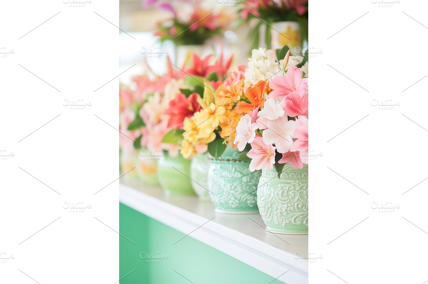 Colorful floral arrangements in, a Background Photo by Lermont51
