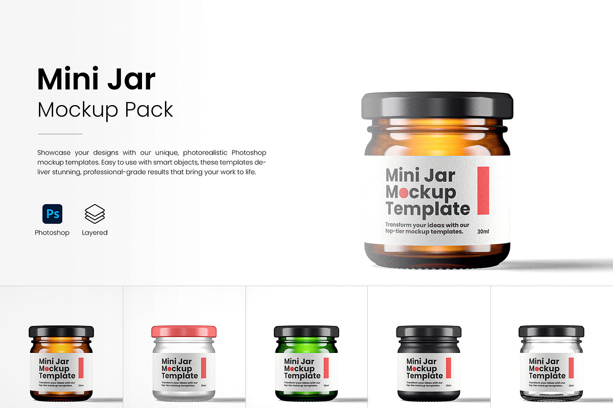 Mini Glass Jar Mockup Pack, a Cups & Container Mockup by Designer Dude (Photo 1 of 6)