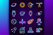Outer Space Cosmos Neon Vector Icons, an Outline Icon by Anna_leni (Thumbnail 2 of 9)
