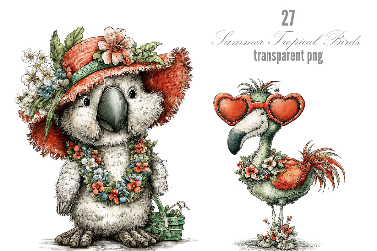 Cute Summer Tropical Birds Clipart, a Seasonal Illustration by Designking (Photo 1 of 5)
