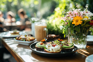 Vibrant outdoor brunch with toast, a Food & Drink Photo by MistyDay