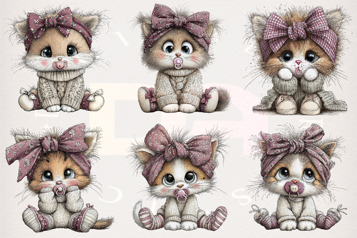 Whimsical Baby Kitten Clipart Bundle, a Transportation Illustration by Digital Artistic99 (Photo 3 of 7)