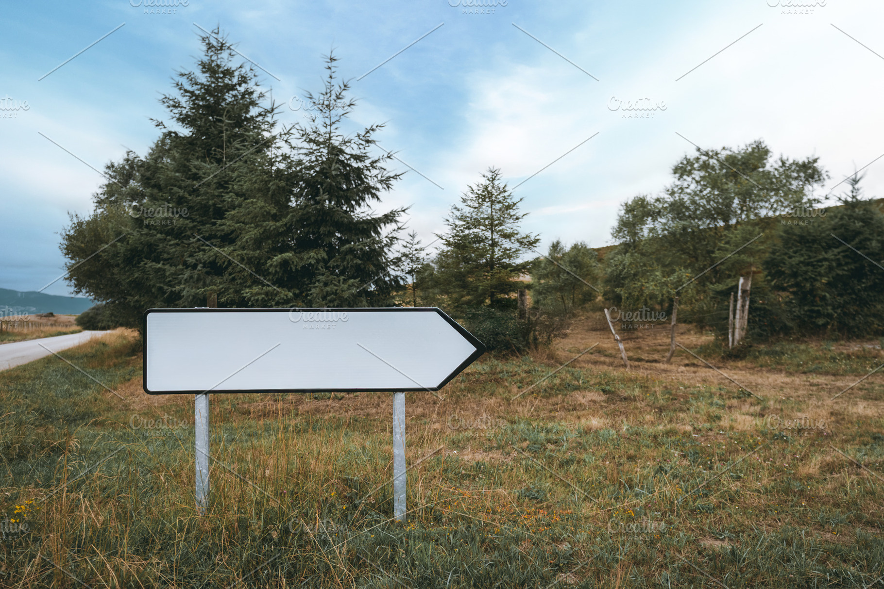 Blank road sign mock-up in nature, an Architecture Photo by SkyNext