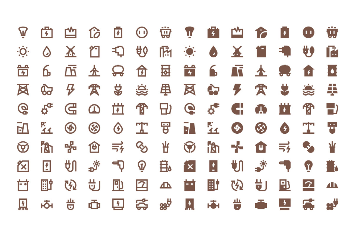 140 Energy and Power Material Icons, a Solid Icon by Creative Stall (Photo 2 of 4)