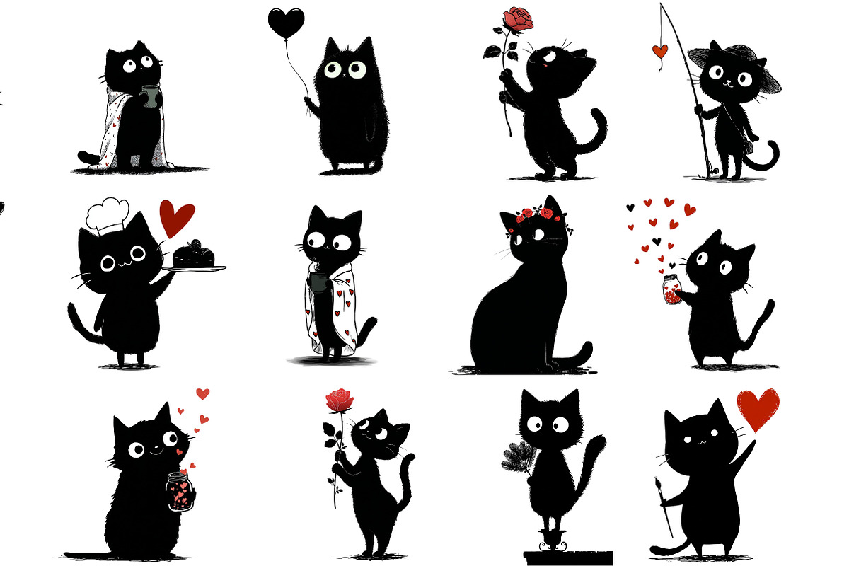 Whimsical Valentine Black Cat, an Illustration by DreamArtGraphic (Photo 3 of 4)