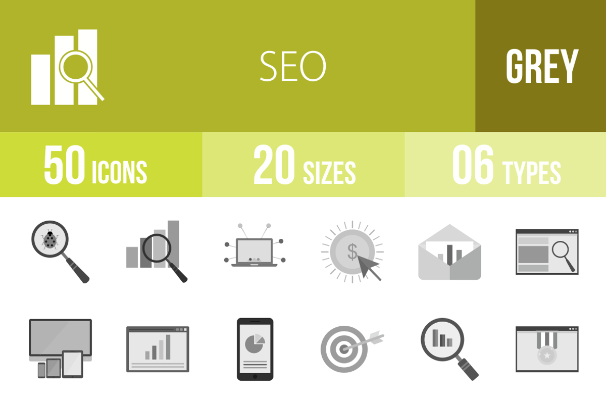 50 SEO Greyscale Icons