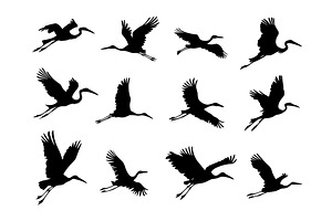 Storks flying different silhouettes, an Animal Illustration by Valerie Bodnar