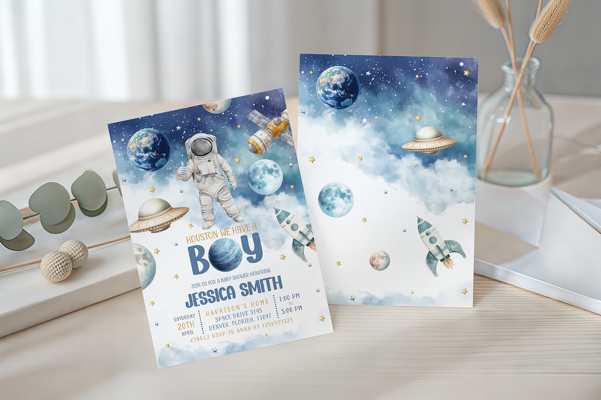 Astronaut Galaxy Baby Shower Invite, a Templates & Theme by Digital_Mind (Photo 4 of 4)