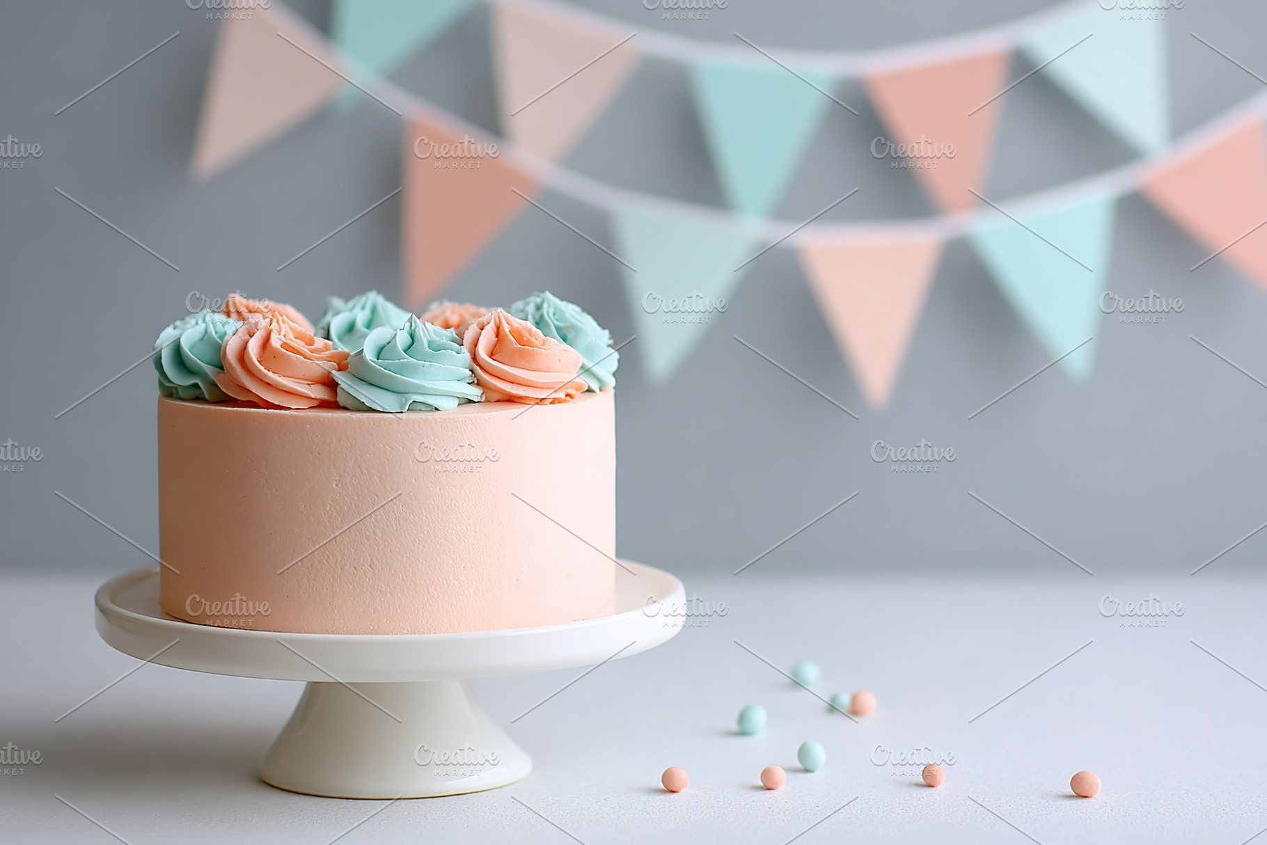 Cake decorated with soft pink and baby blue frosting for a celebratory occasion, a Photo by AlyaAnd
