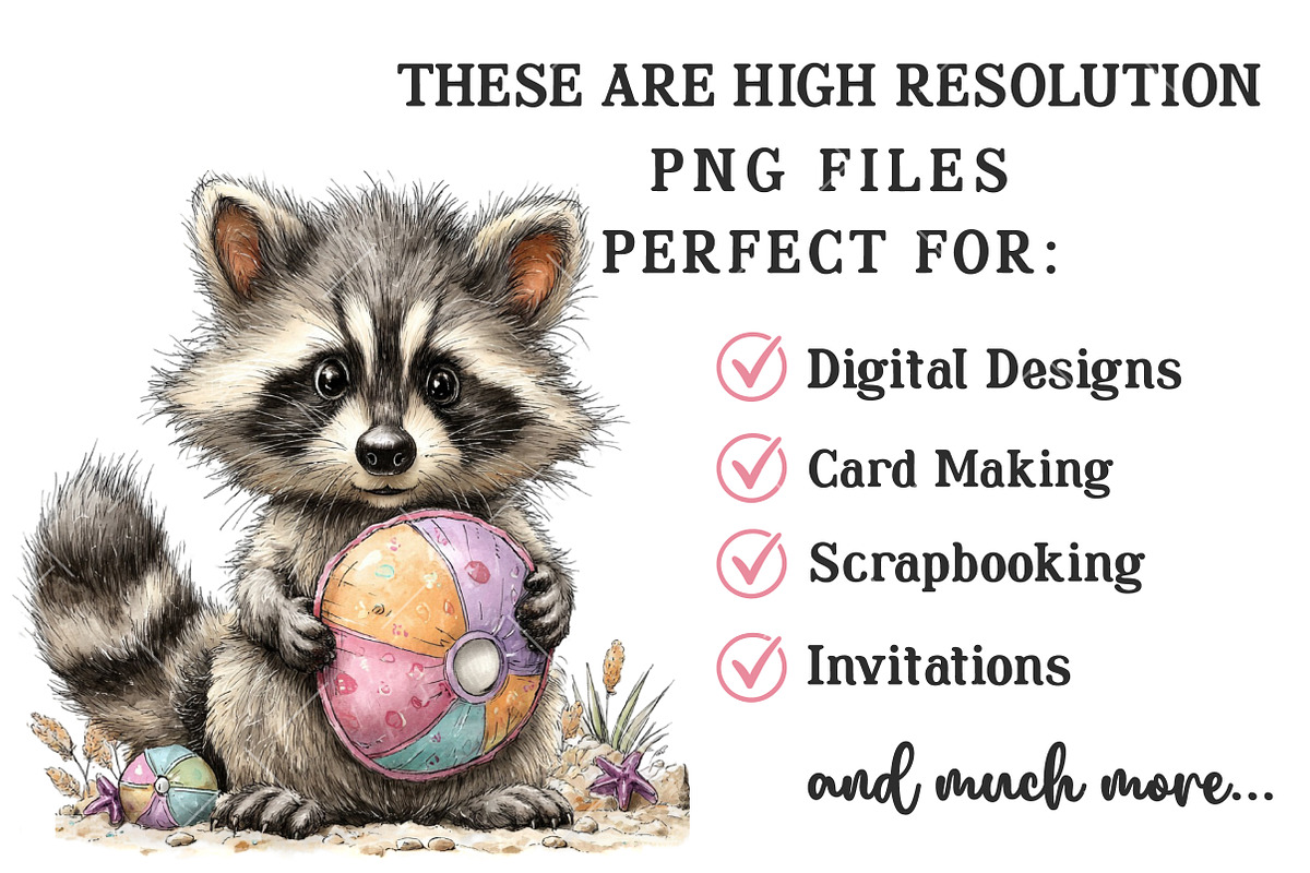 Whimsical Summer Raccoon Clipart, an Illustration by OK Design (Photo 4 of 6)