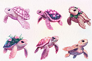 Pink Sea Turtle Clipart, an Illustration by CreationArt (Thumbnail 7 of 9)